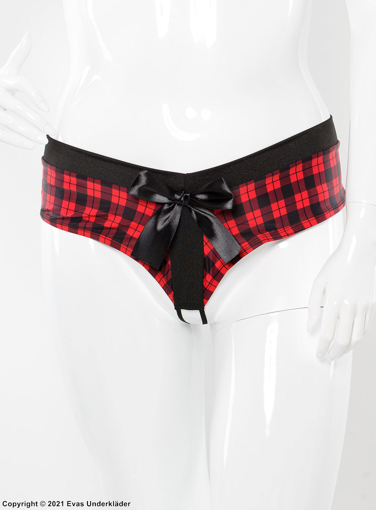 Cheeky panties, big bow, open crotch, scott-checkered pattern, plus size